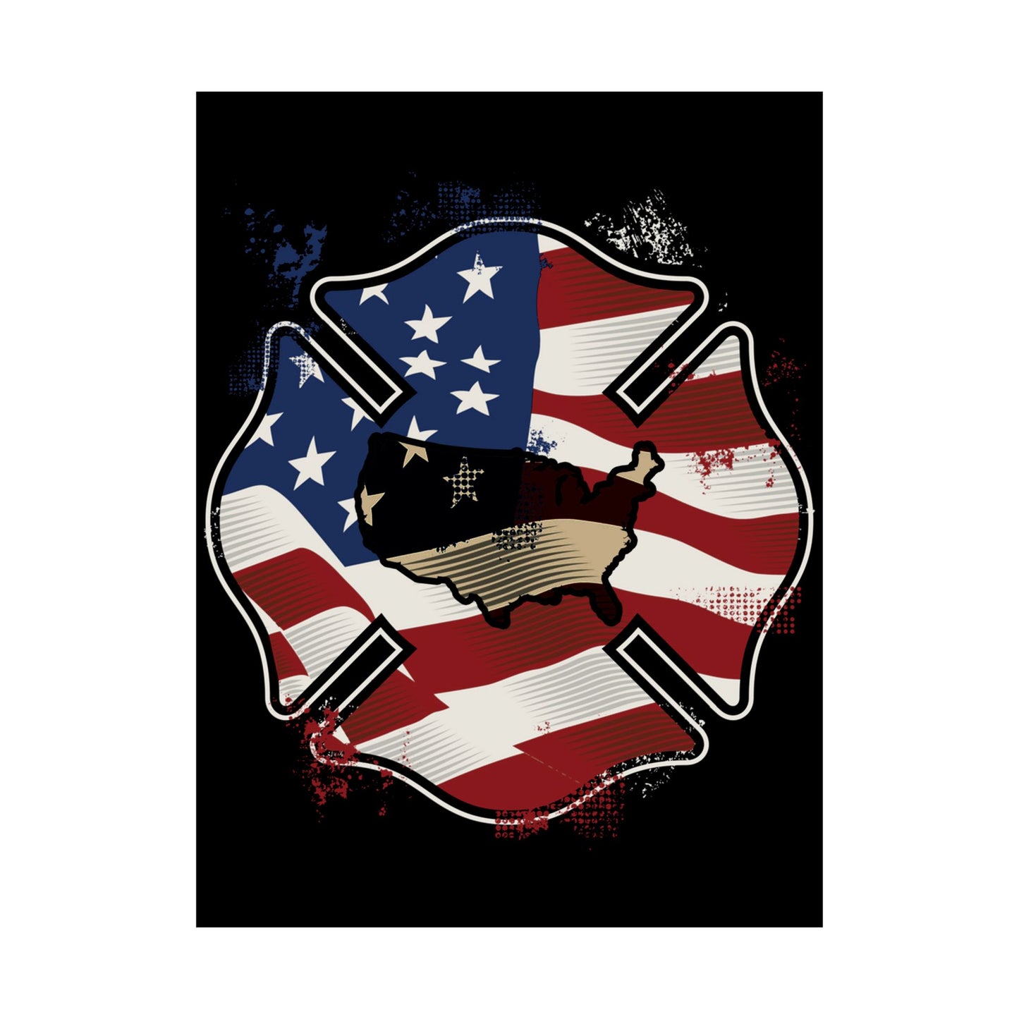 American Flag Firefighter Usa United States Badge - Wall Art