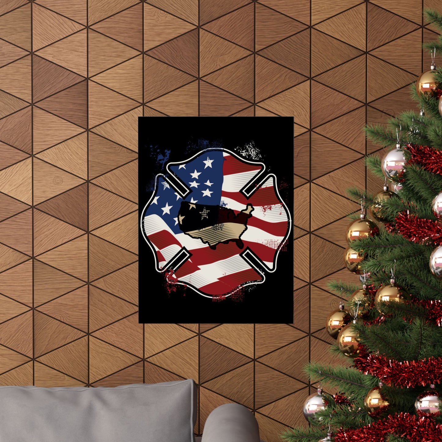 American Flag Firefighter Usa United States Badge - Wall Art