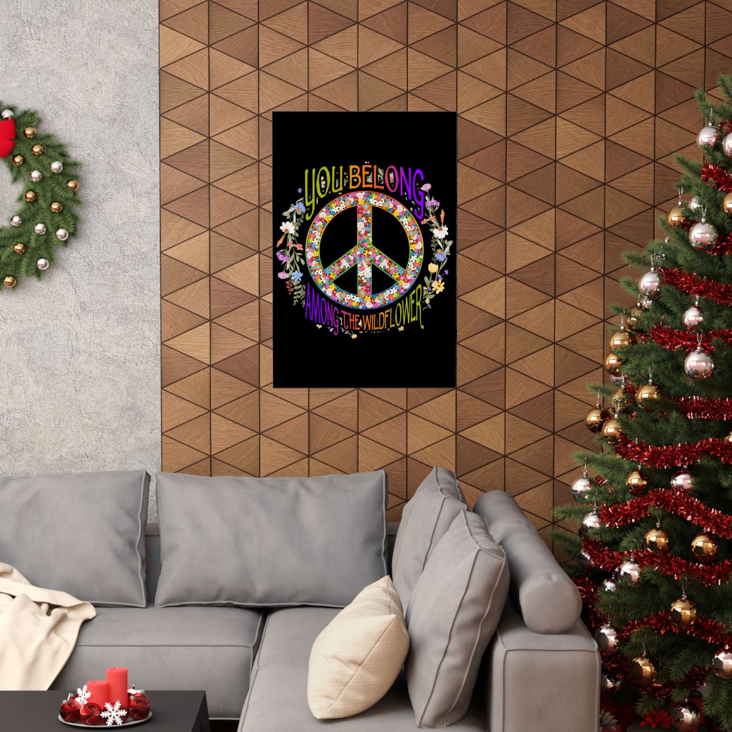 You Belong Among The Wildflower Hippie Peace Symbol - Wall Art