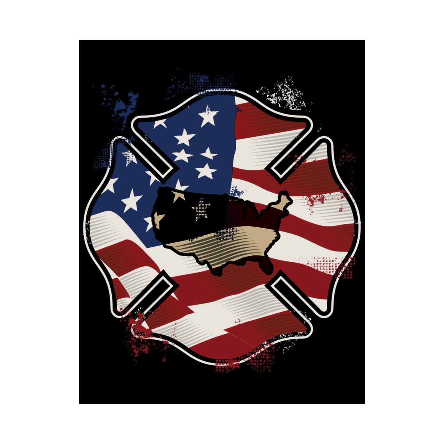 American Flag Firefighter Usa United States Badge - Wall Art