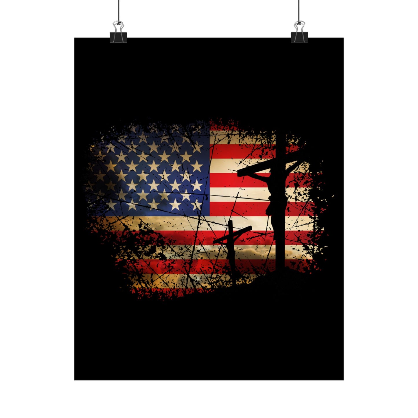 Cross Christ American Flag Pride Hand Christian Lover Gift - Wall Art