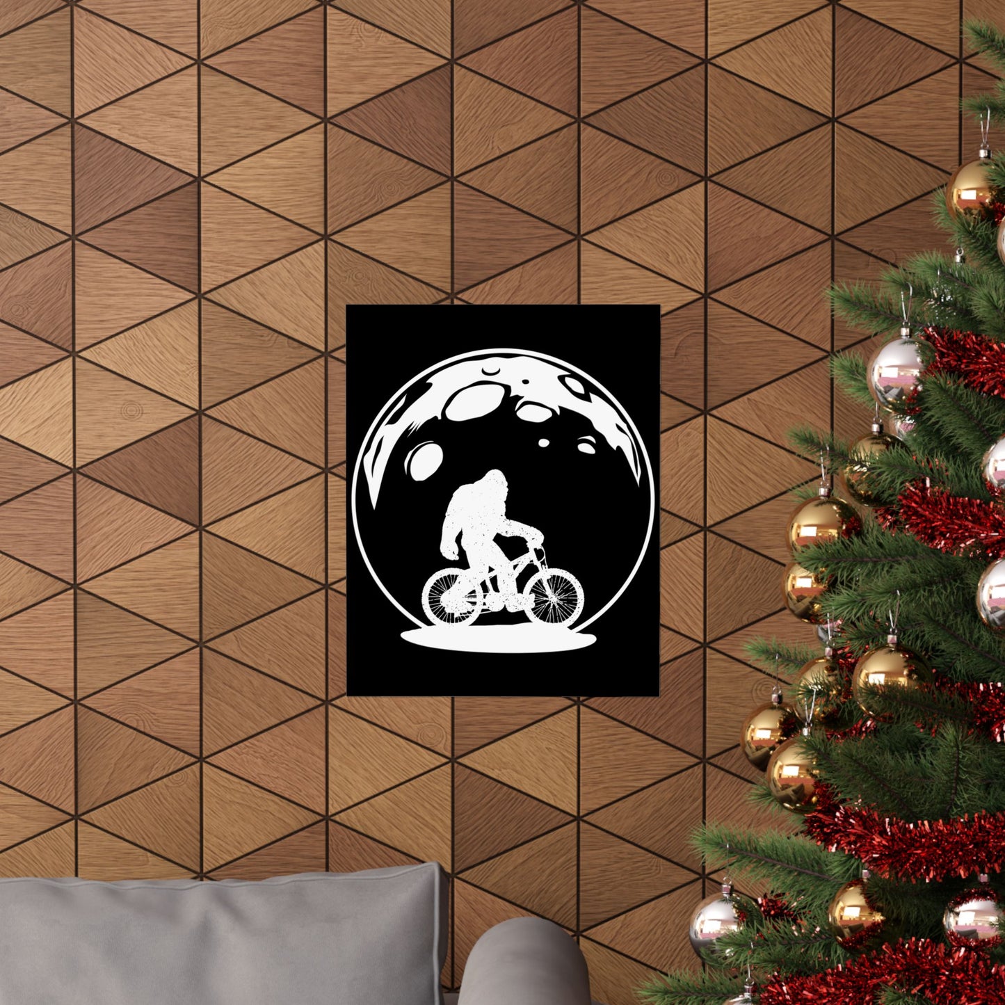 Yeti Riding Moon Bike Halloween Lunar Cycling Bigfoot - Wall Art