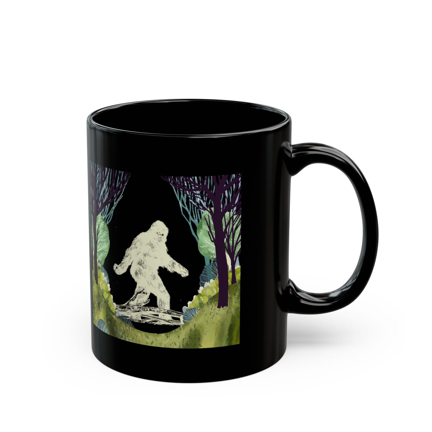 Bigfoot In The Forest Hiding At Night Full Moon Trees Nature - Black Mug