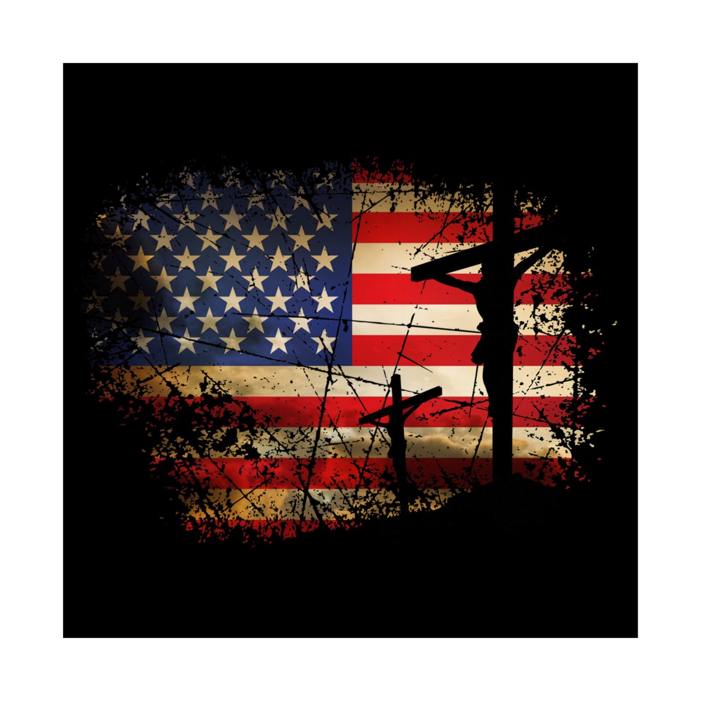 Cross Christ American Flag Pride Hand Christian Lover Gift - Wall Art