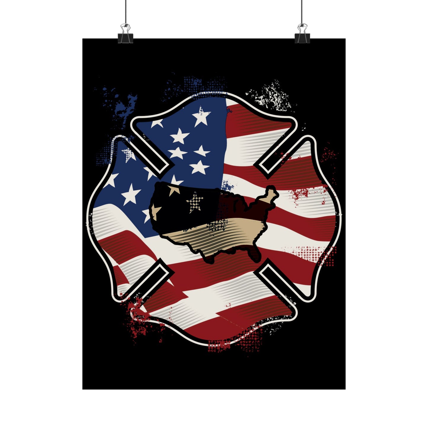 American Flag Firefighter Usa United States Badge - Wall Art
