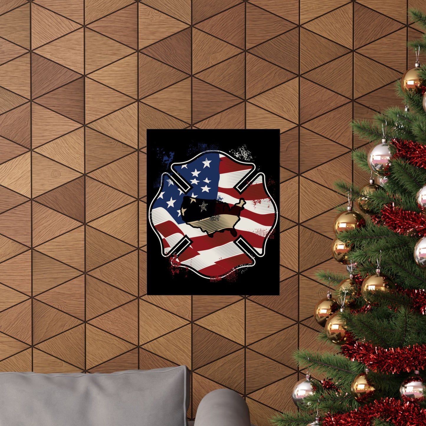 American Flag Firefighter Usa United States Badge - Wall Art