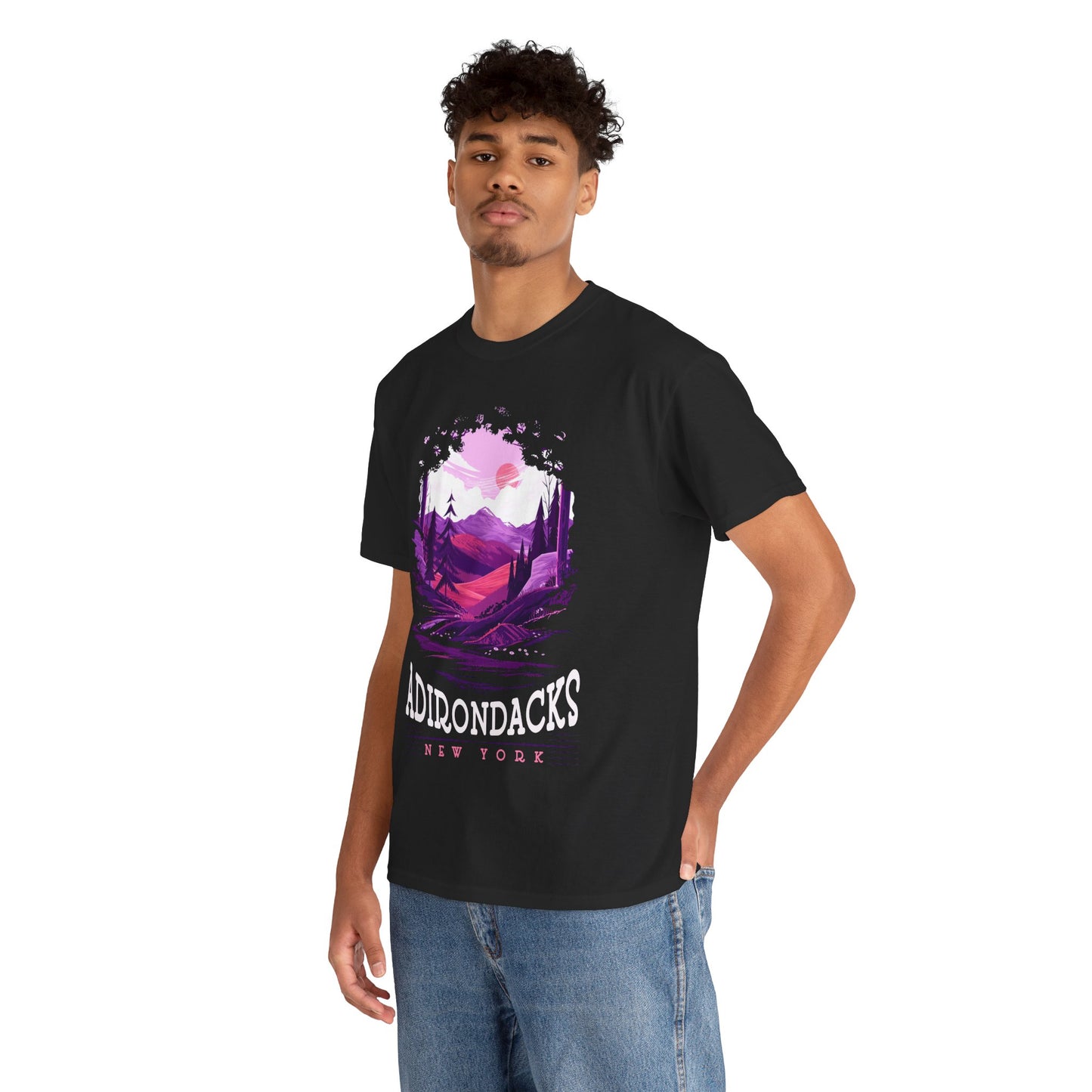 Adirondacks New York Mountain Tee — Purple Sunset Landscape Shirt
