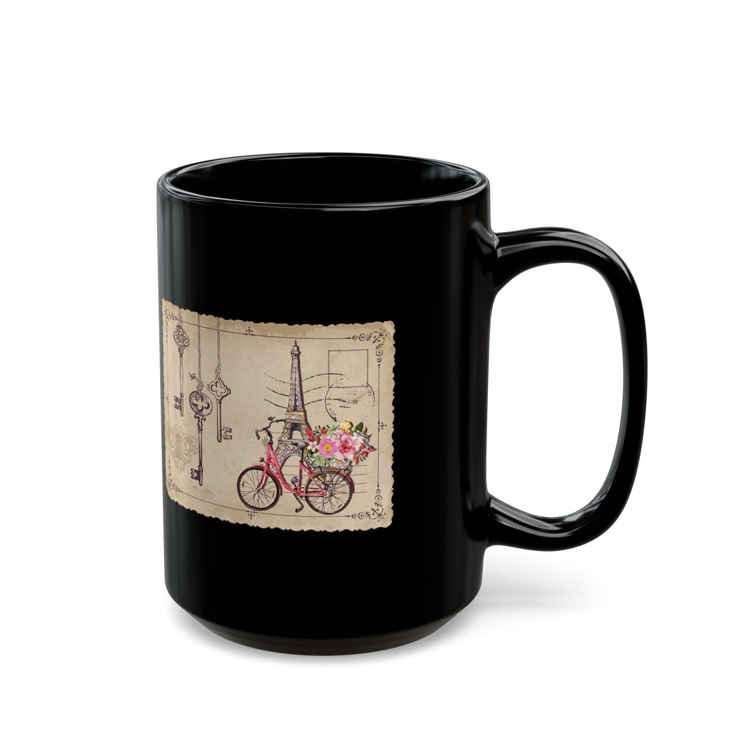 Paris Bicycle Floral Black Mug