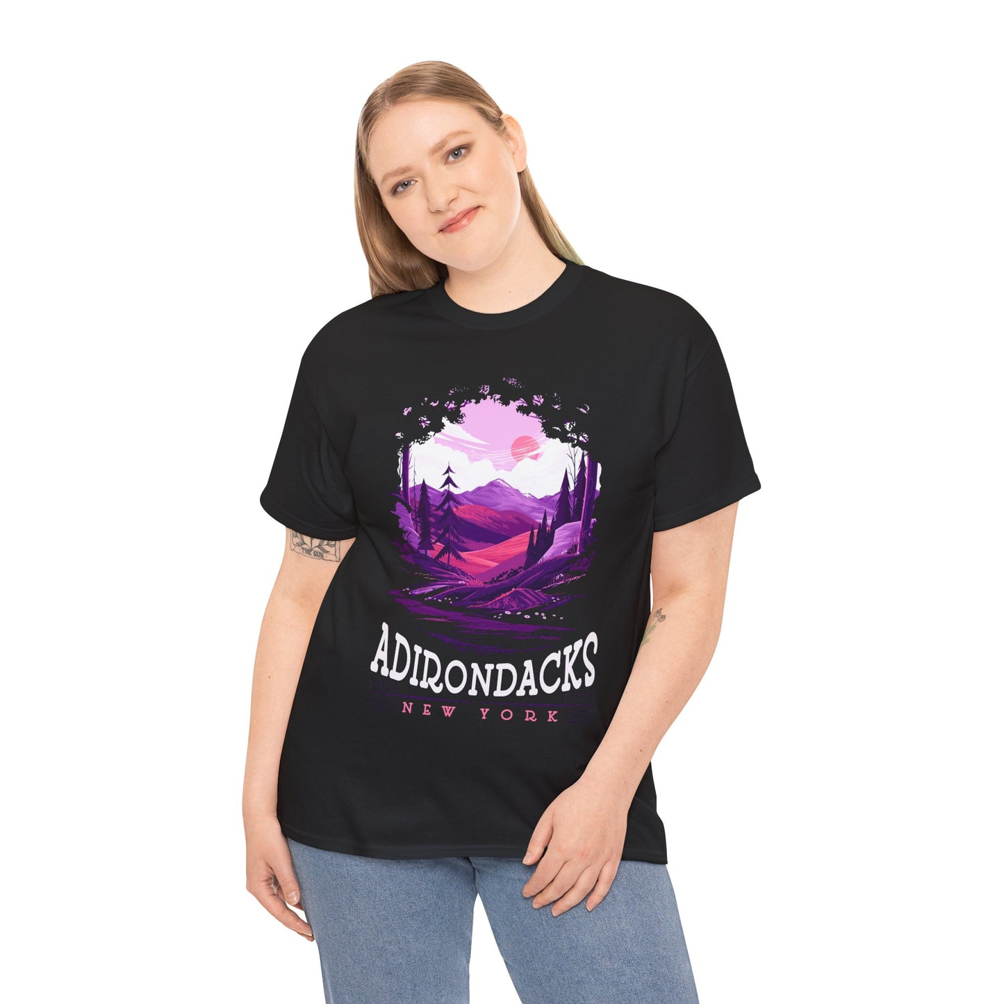 Adirondacks New York Mountain Tee — Purple Sunset Landscape Shirt