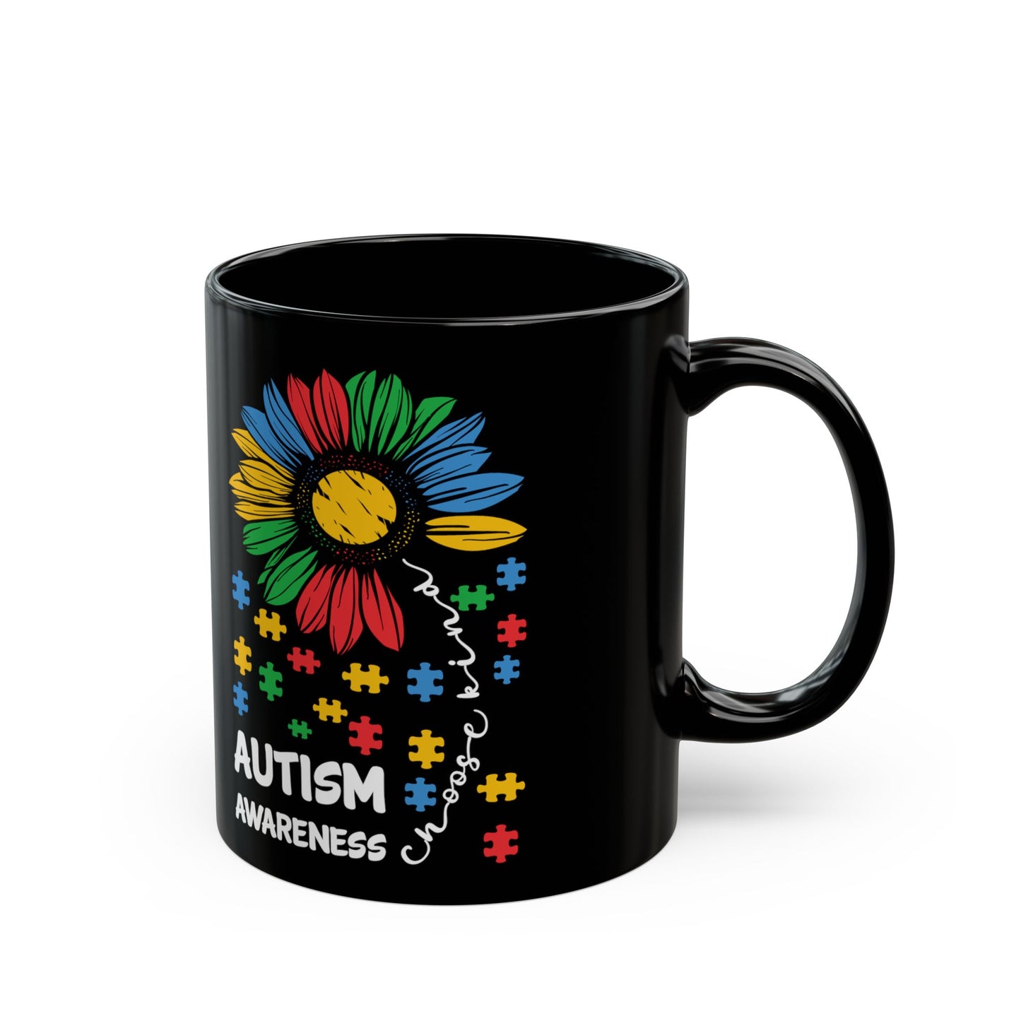 Choose Kind Autism Awareness Month Women Sunflower Mom Gift - Black Mug