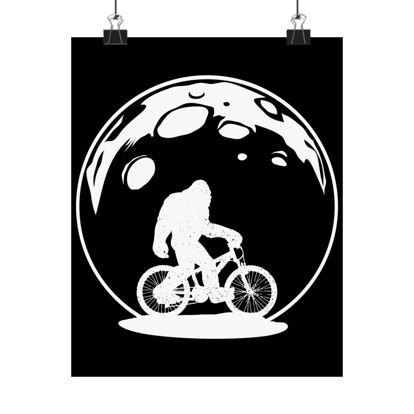 Yeti Riding Moon Bike Halloween Lunar Cycling Bigfoot - Wall Art