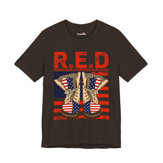 R.E.D. Remember Everyone Deployed Patriotic Military Boots TShirt