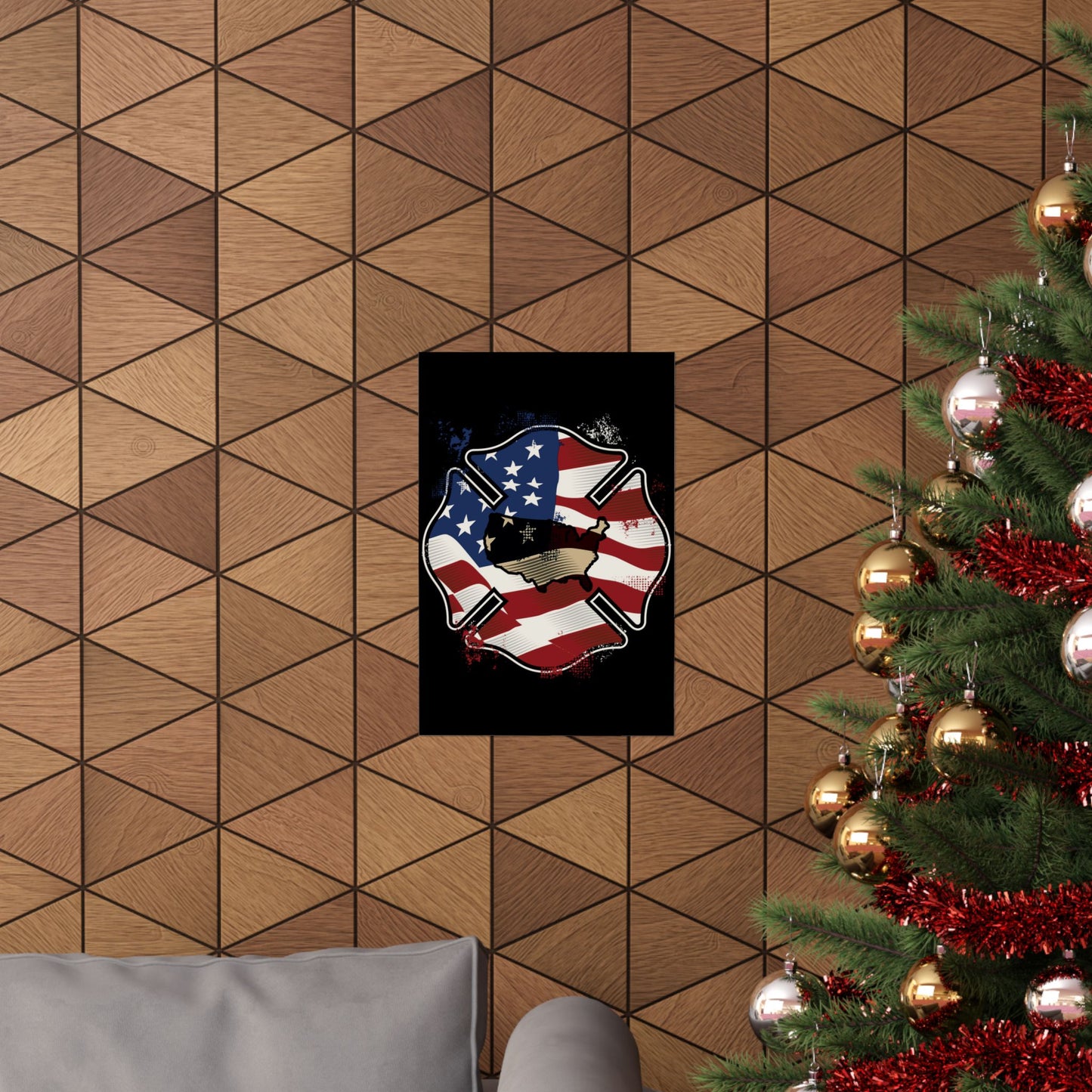 American Flag Firefighter Usa United States Badge - Wall Art