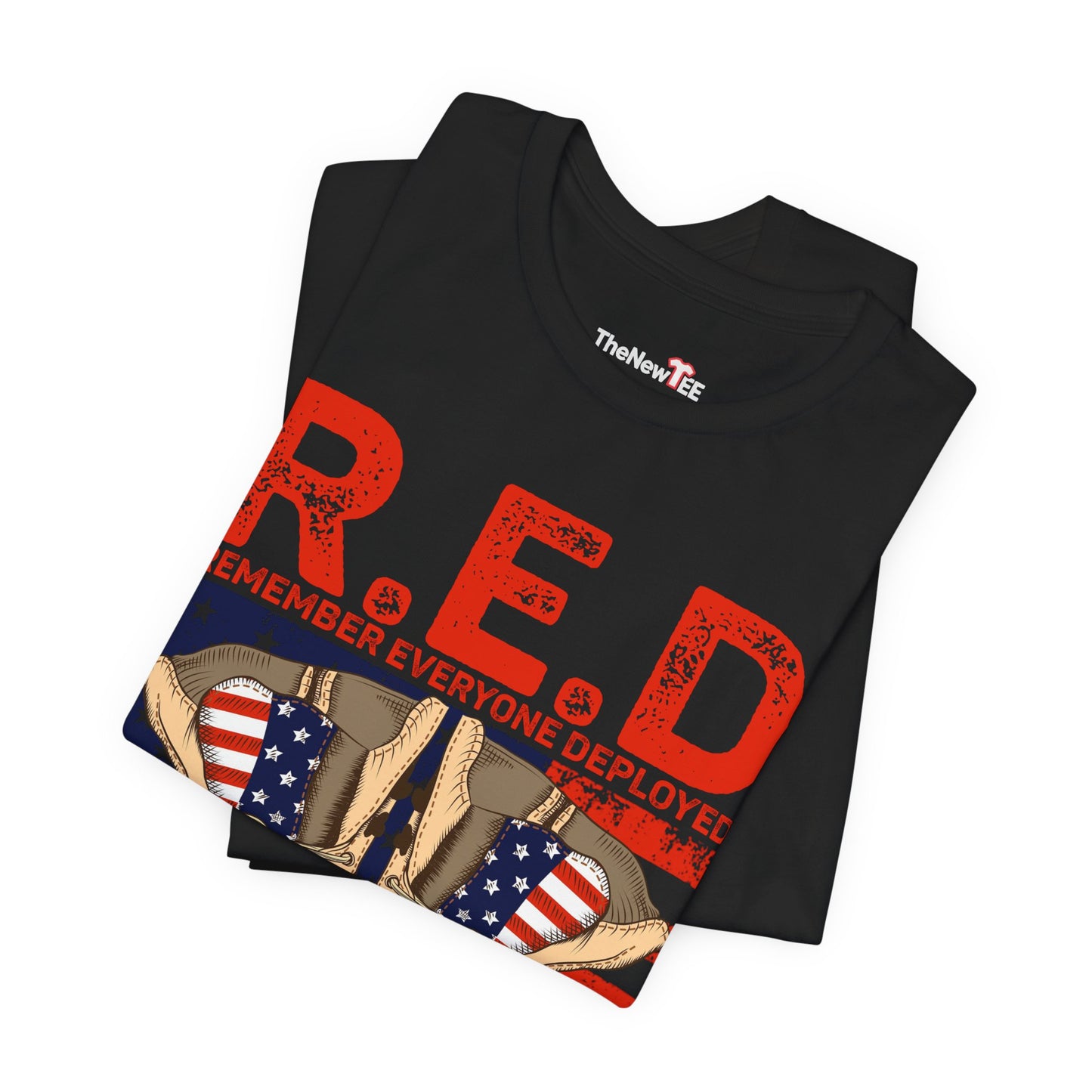 R.E.D. Remember Everyone Deployed Patriotic Military Boots TShirt