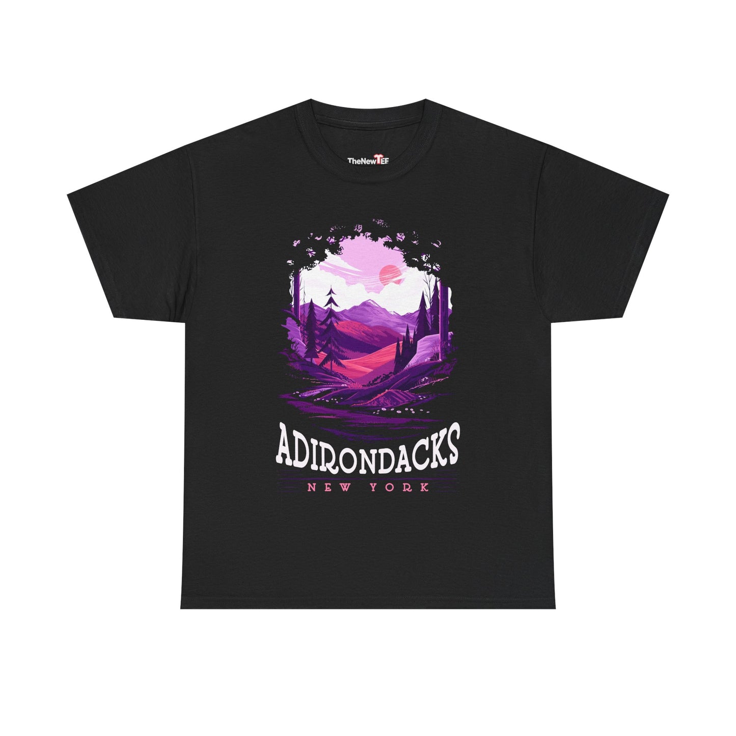 Adirondacks New York Mountain Tee — Purple Sunset Landscape Shirt