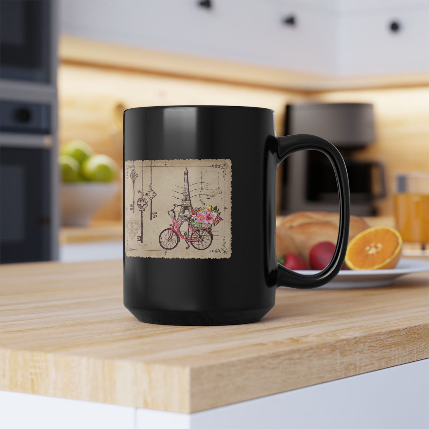 Paris Bicycle Floral Black Mug