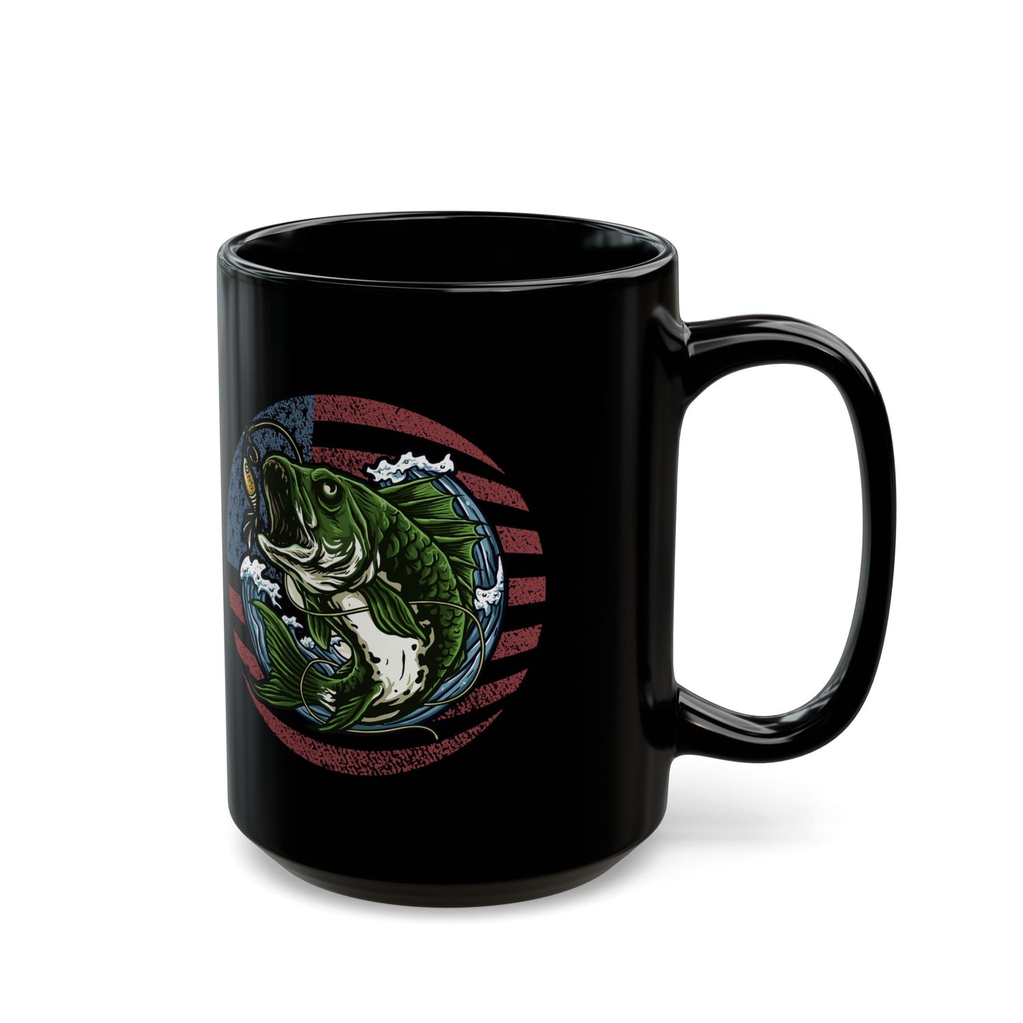 Fishing American Flag Vintage - Black Mug