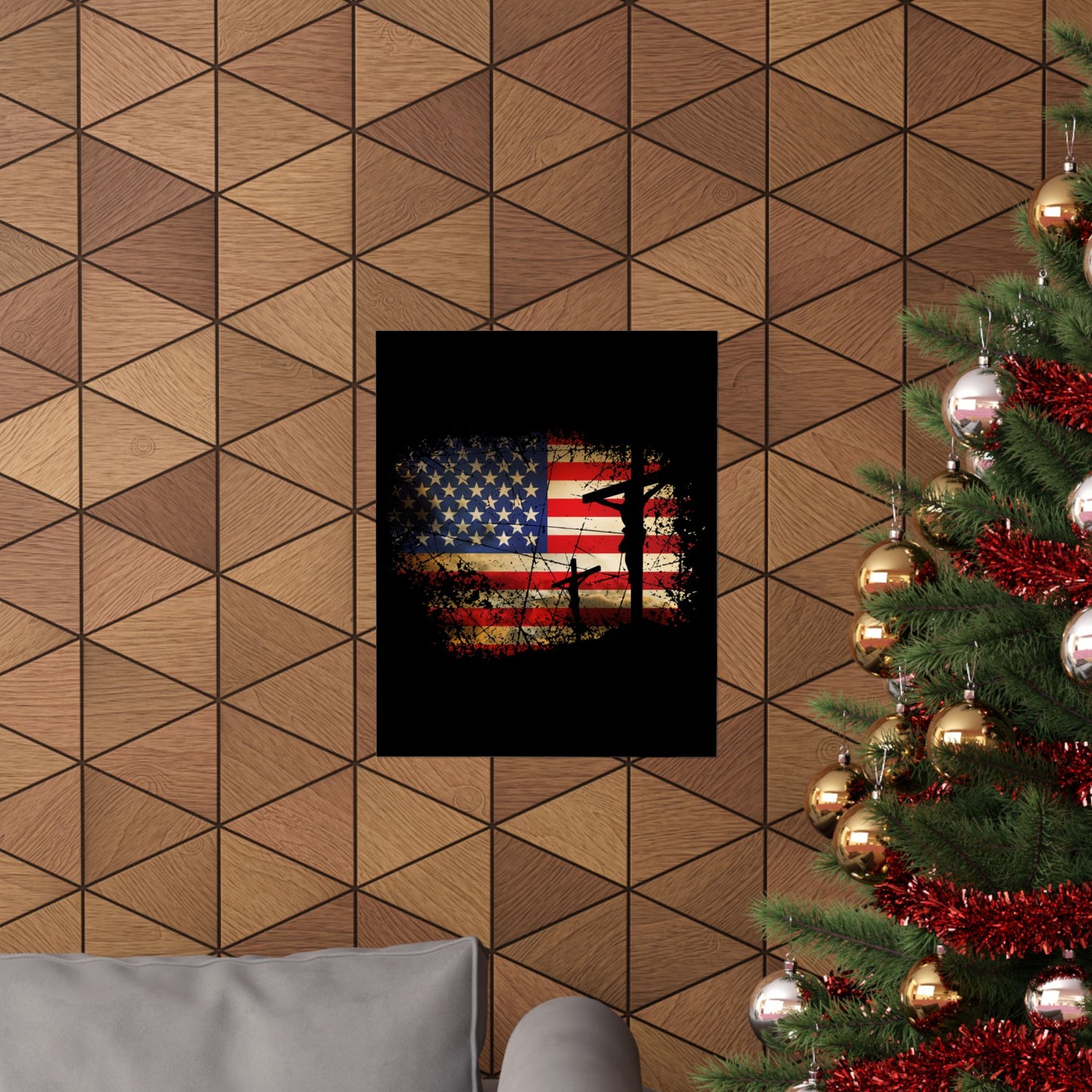 Cross Christ American Flag Pride Hand Christian Lover Gift - Wall Art