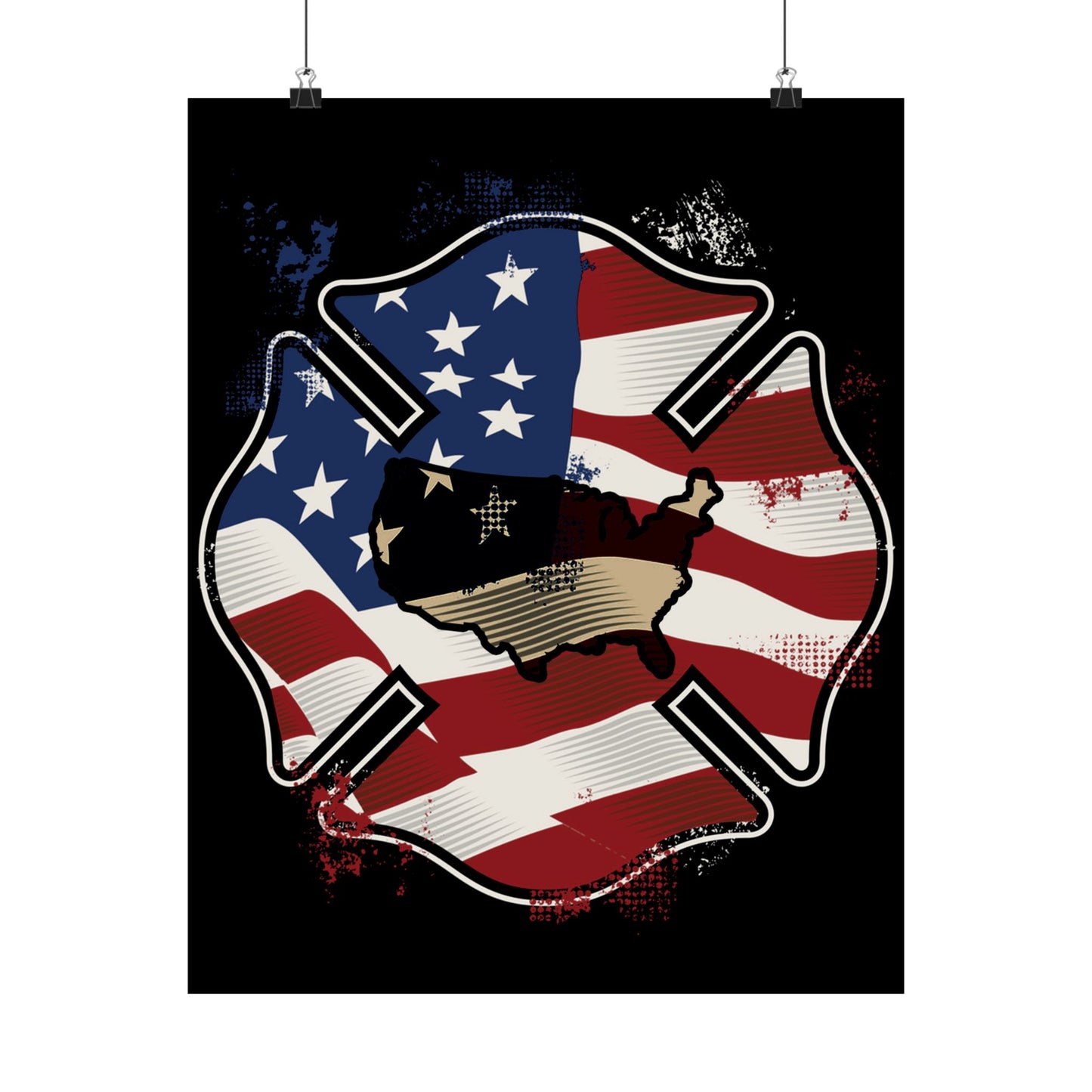 American Flag Firefighter Usa United States Badge - Wall Art