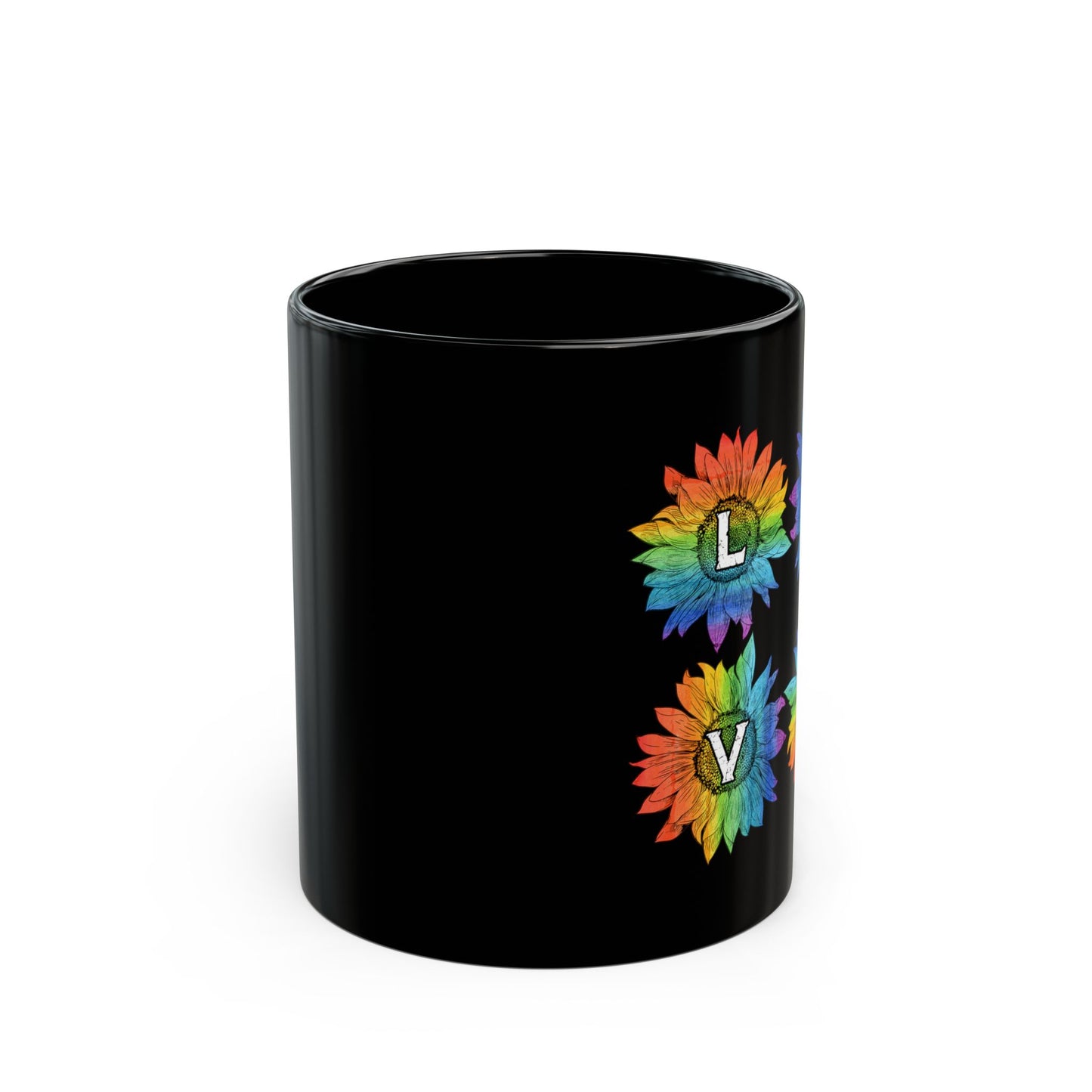 Love Sunflower Floral Lgbtq Rainbow Flag Gay Pride Ally - Black Mug