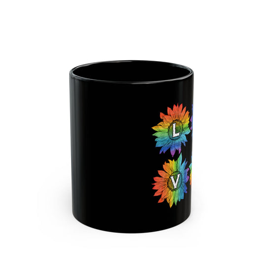 Love Sunflower Floral Lgbtq Rainbow Flag Gay Pride Ally - Black Mug