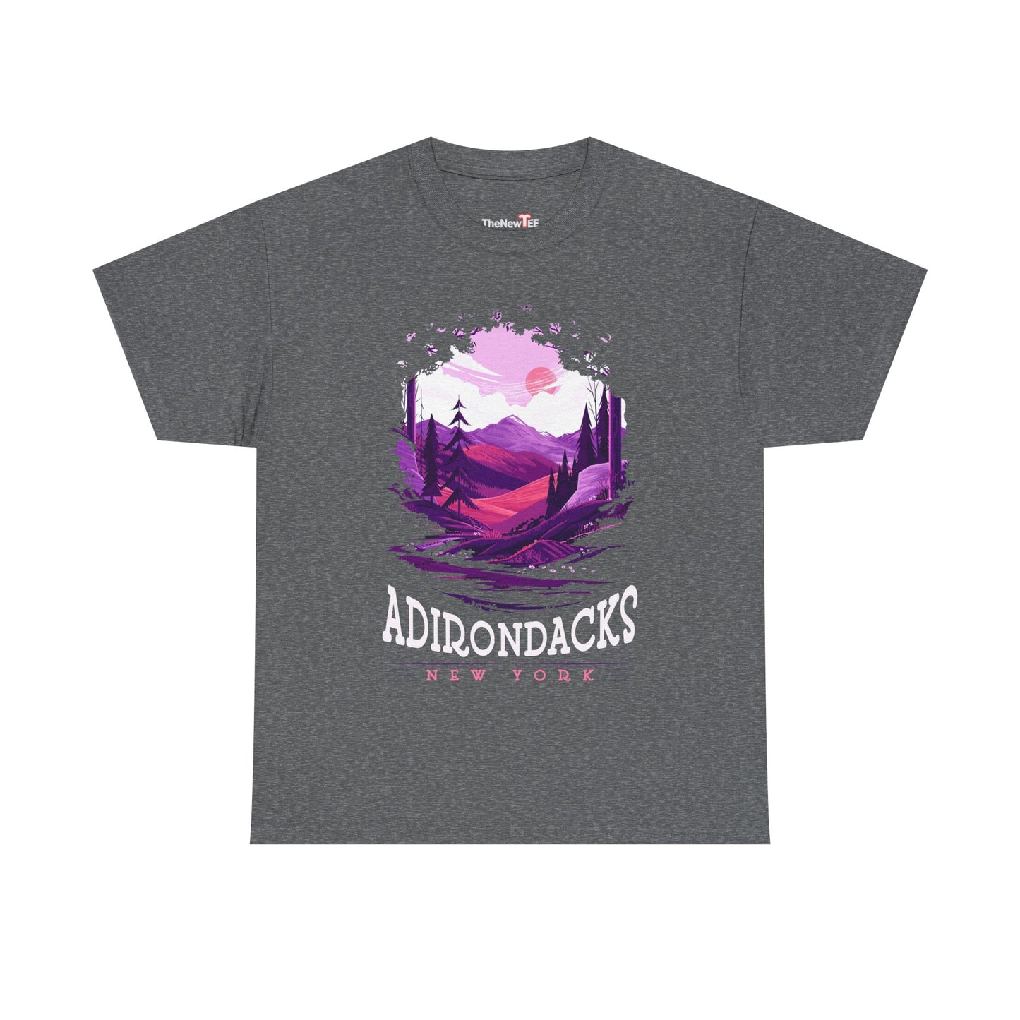 Adirondacks New York Mountain Tee — Purple Sunset Landscape Shirt