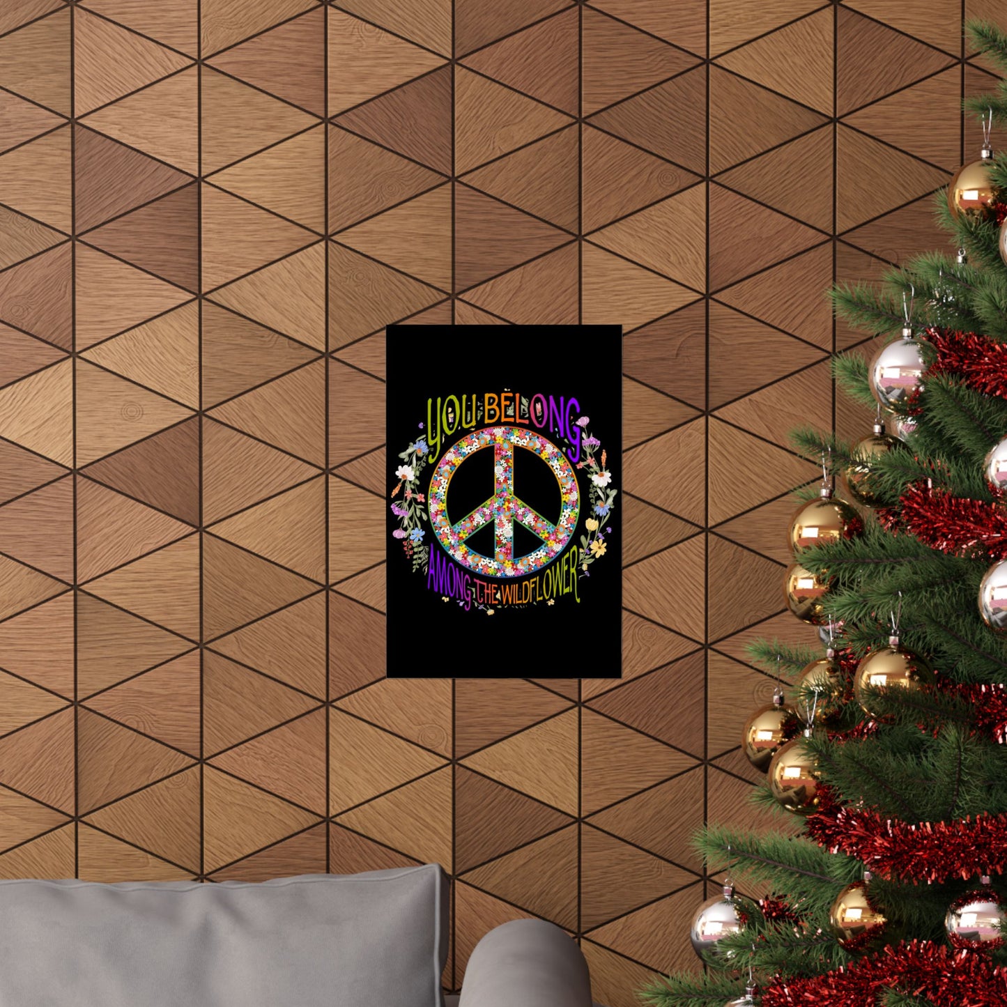 You Belong Among The Wildflower Hippie Peace Symbol - Wall Art