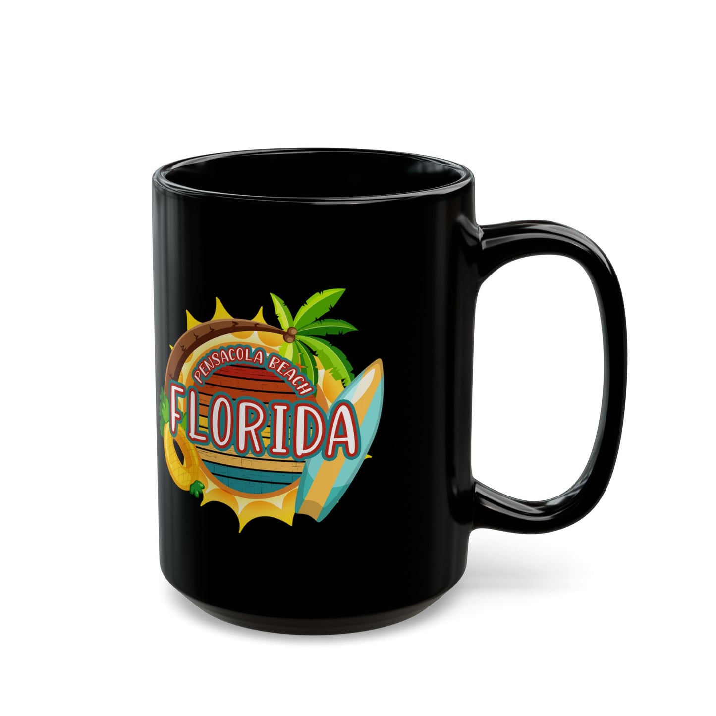 Family Vacation Retro Sunset Florida Pensacola Beach - Black Mug