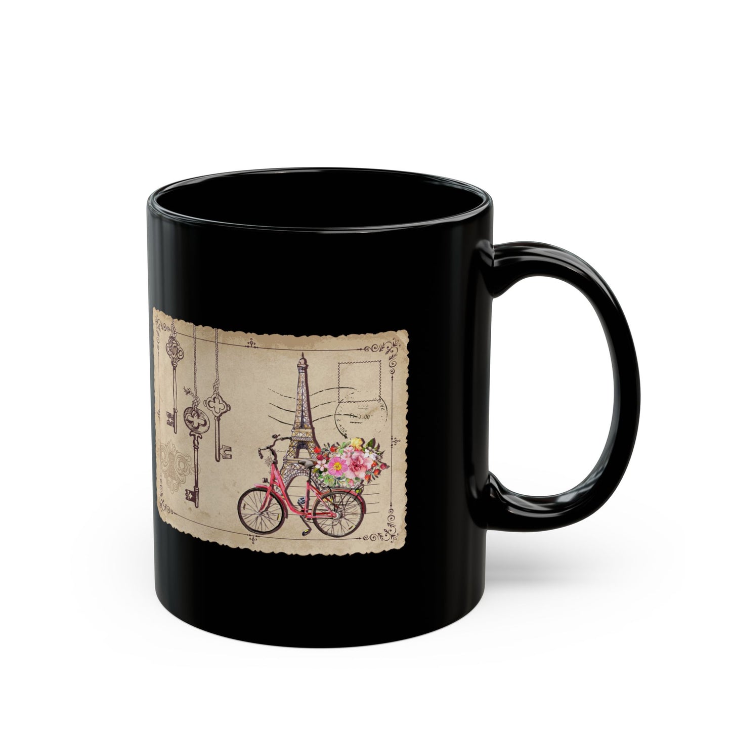 Paris Bicycle Floral Black Mug