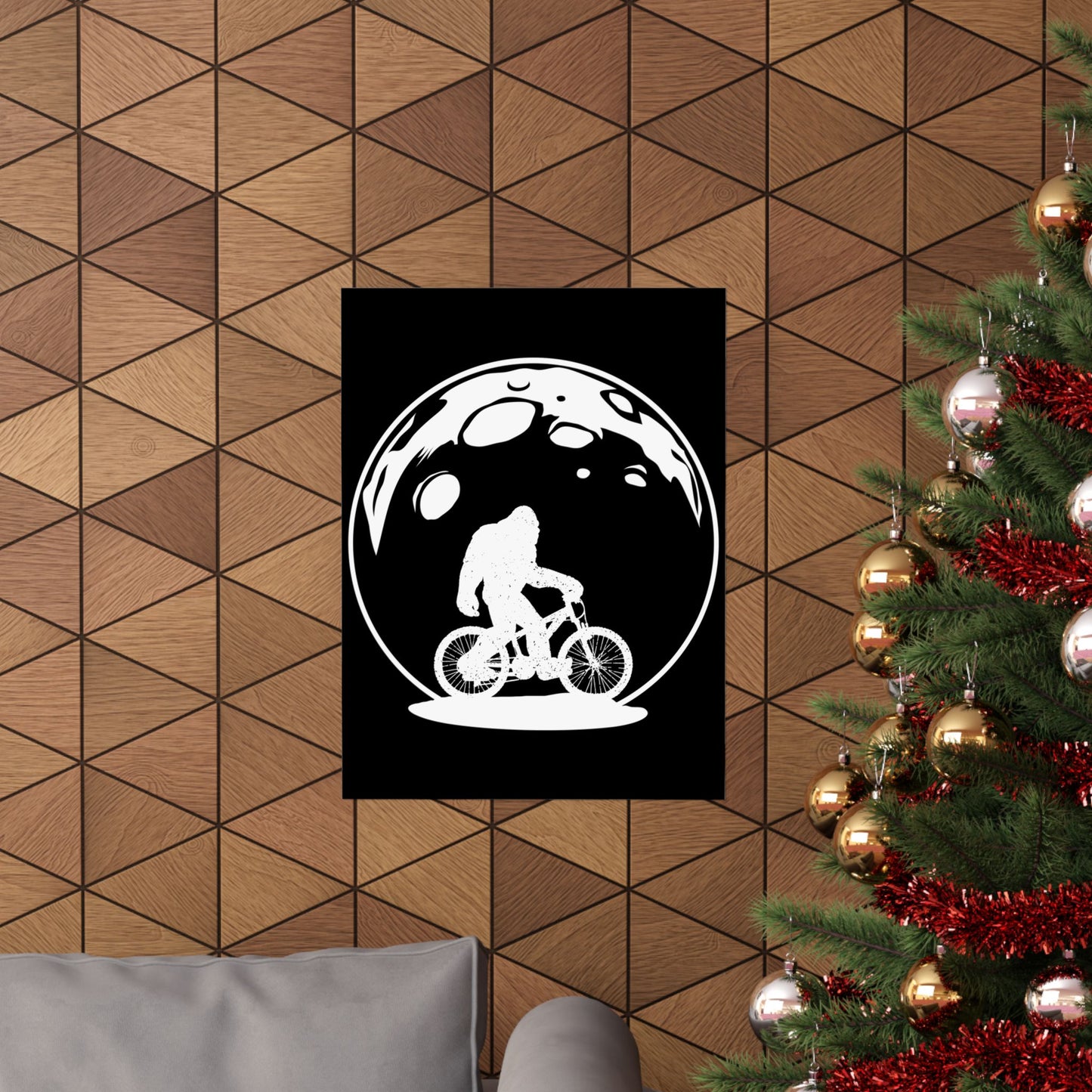 Yeti Riding Moon Bike Halloween Lunar Cycling Bigfoot - Wall Art