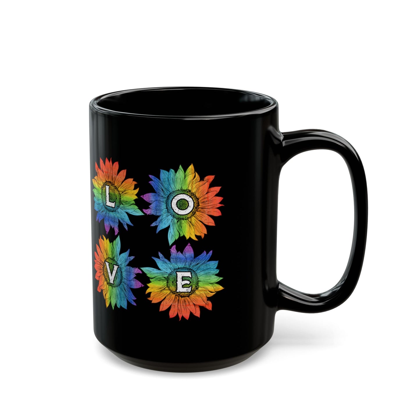 Love Sunflower Floral Lgbtq Rainbow Flag Gay Pride Ally - Black Mug