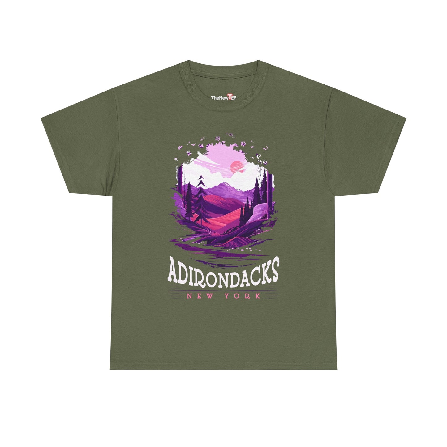 Adirondacks New York Mountain Tee — Purple Sunset Landscape Shirt