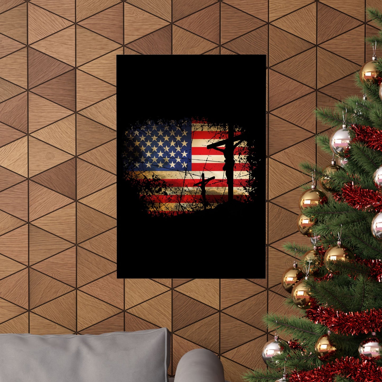 Cross Christ American Flag Pride Hand Christian Lover Gift - Wall Art