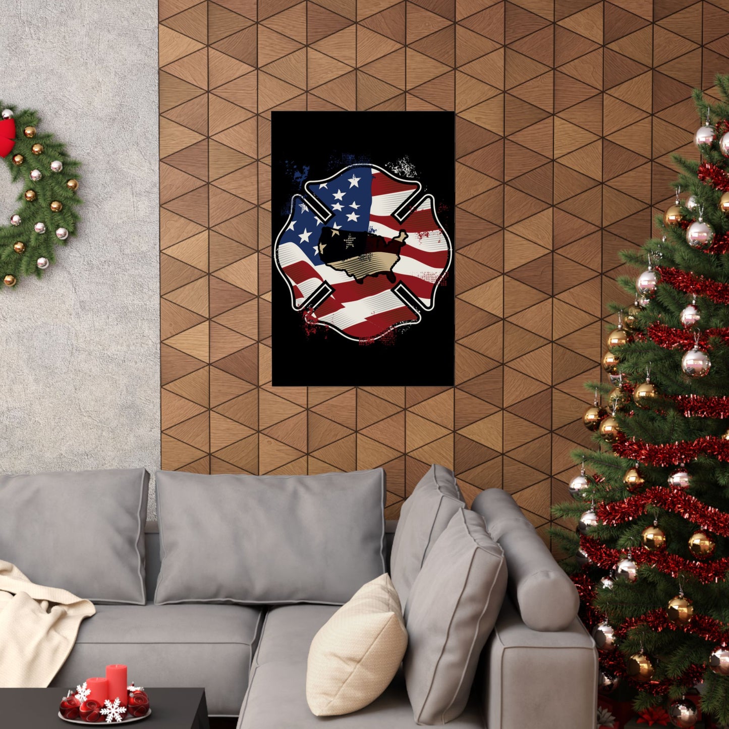 American Flag Firefighter Usa United States Badge - Wall Art