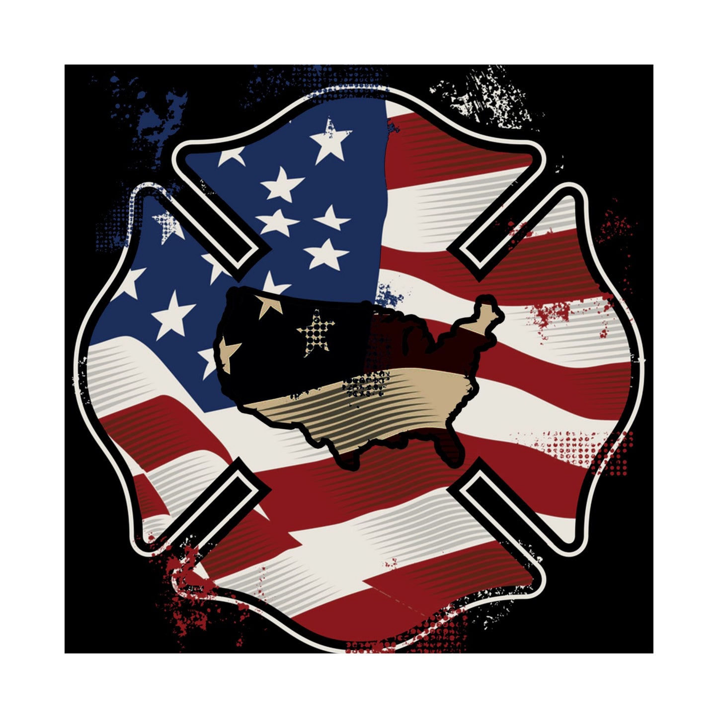 American Flag Firefighter Usa United States Badge - Wall Art