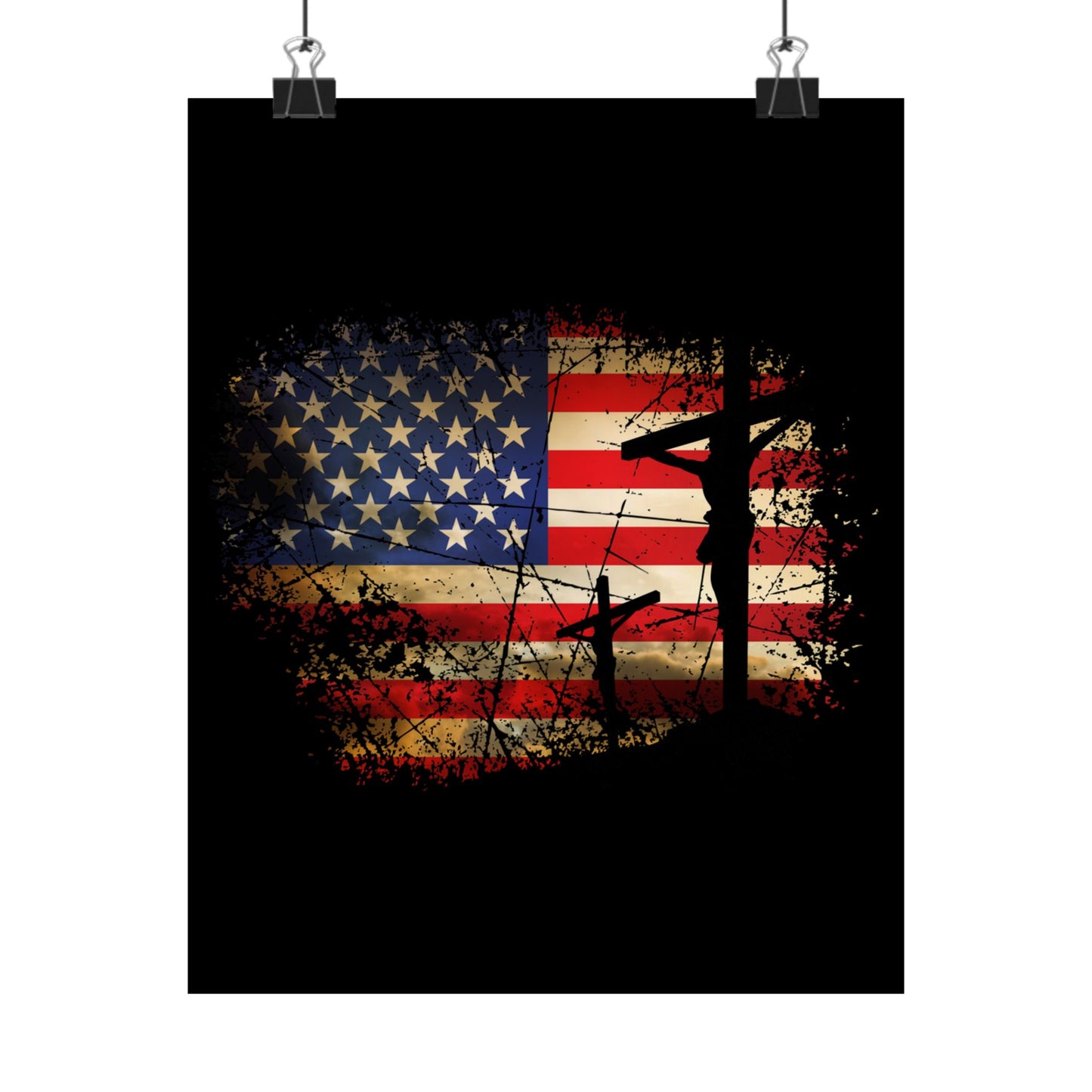 Cross Christ American Flag Pride Hand Christian Lover Gift - Wall Art