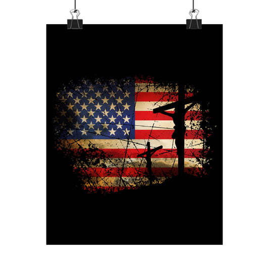 Cross Christ American Flag Pride Hand Christian Lover Gift - Wall Art