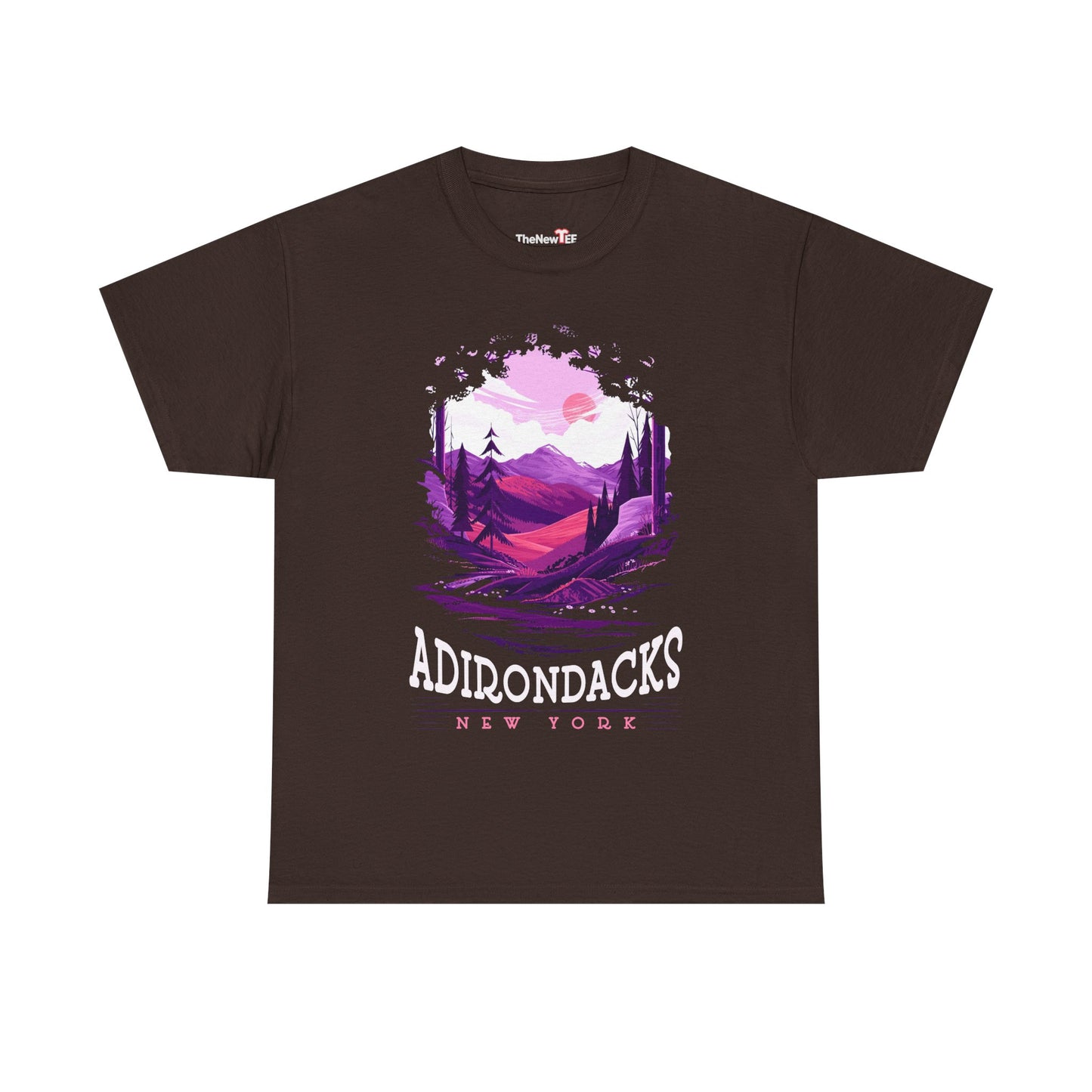Adirondacks New York Mountain Tee — Purple Sunset Landscape Shirt
